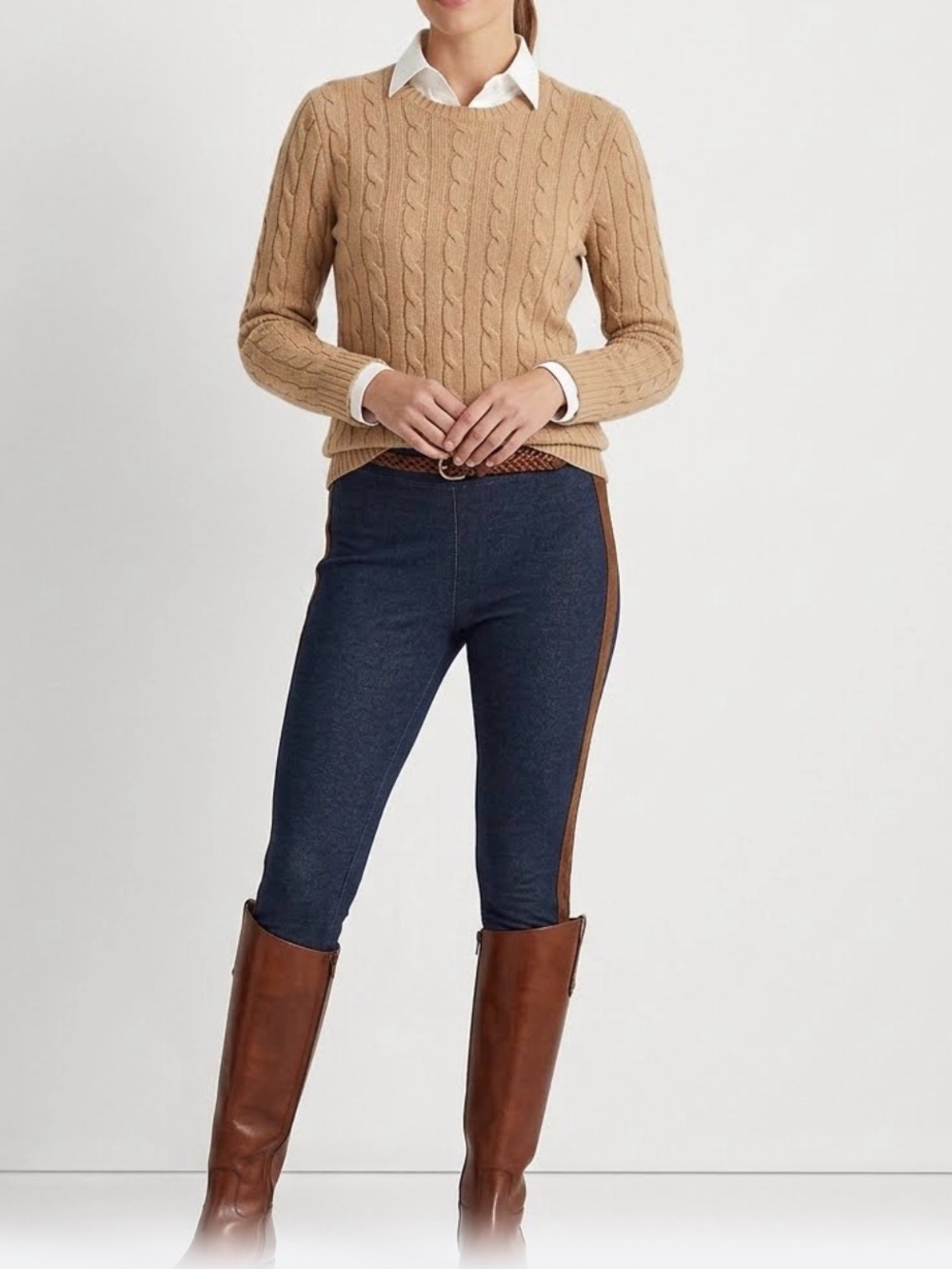 Lauren Ralph Lauren Denim Leggings with Faux Suede Side Stripe - Size M #555
